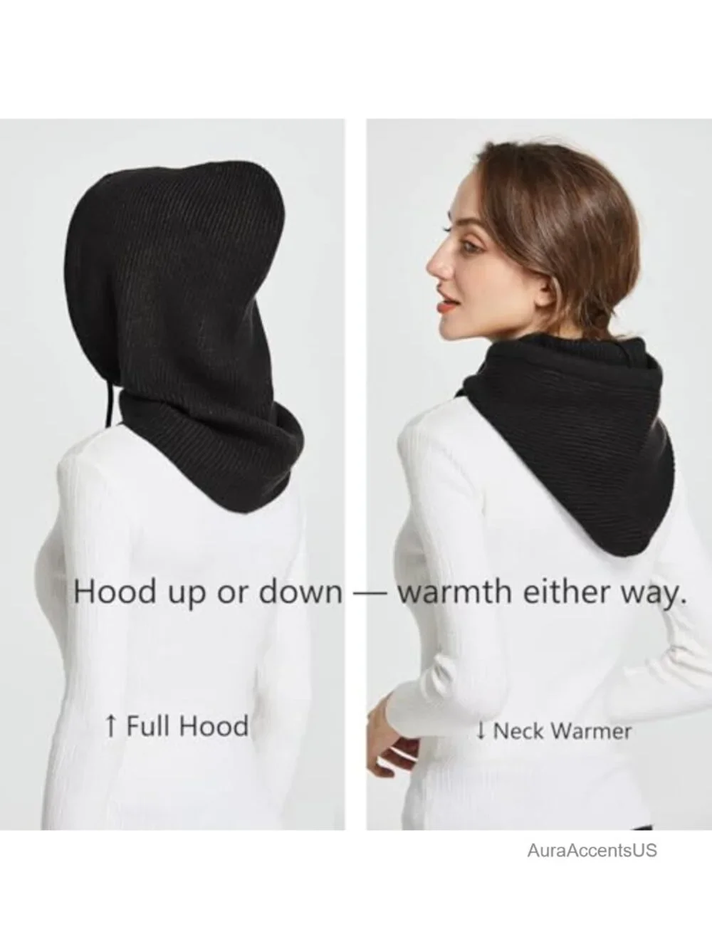Winter Hat Hooded Scarf for Women Wool Blend Balaclava Ski Beanie